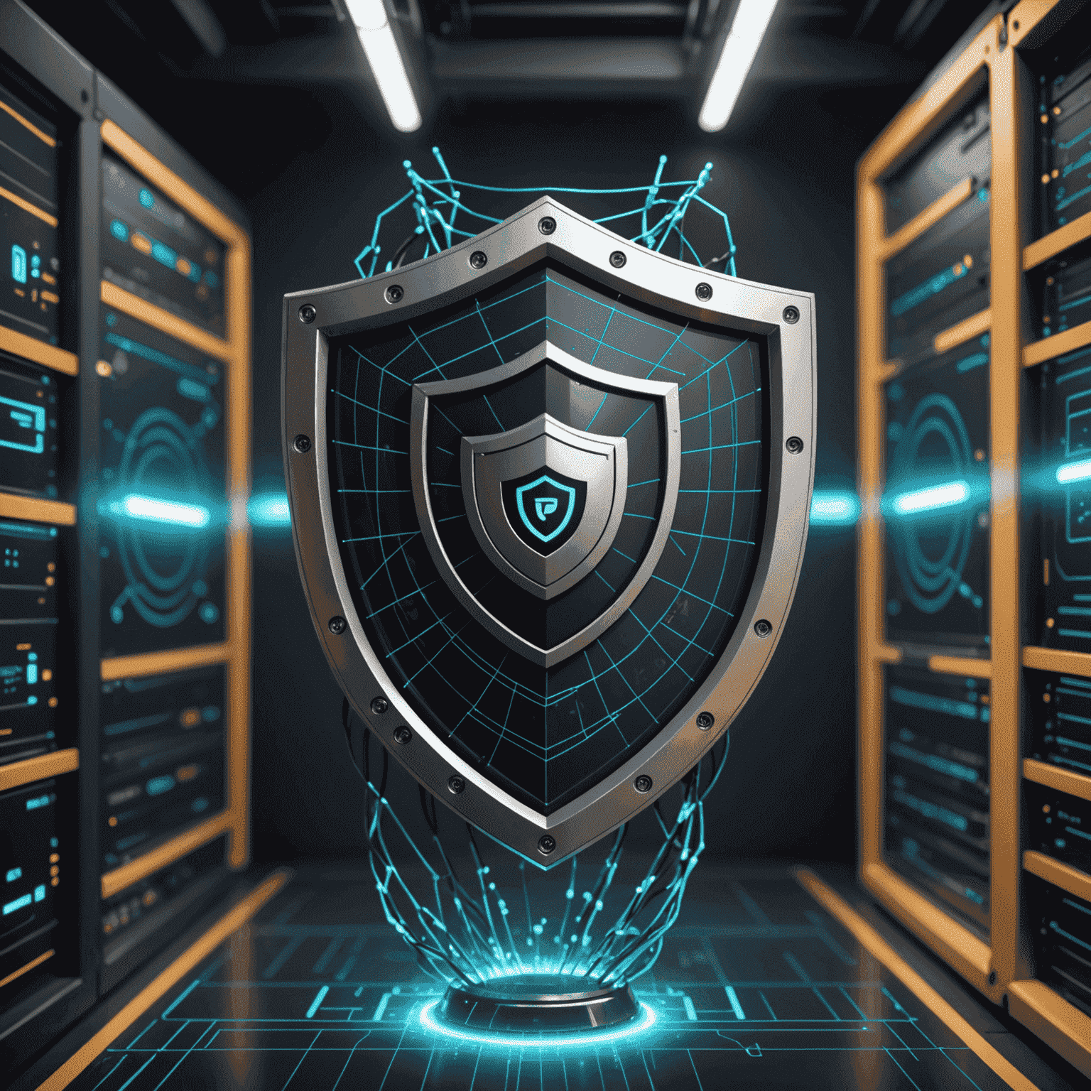 Image montrant un bouclier de protection devant un réseau, symbolisant la sécurité renforcée grâce à Advanced IP Scanner